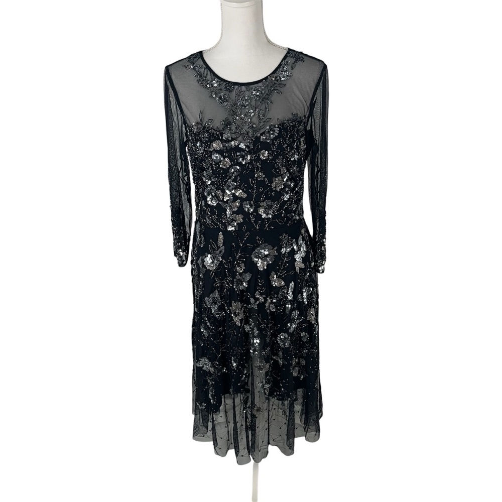 Adrianna Papell Sheer Floral Sequined Gown AP1E207140 Beaded Size 8 Cocktail